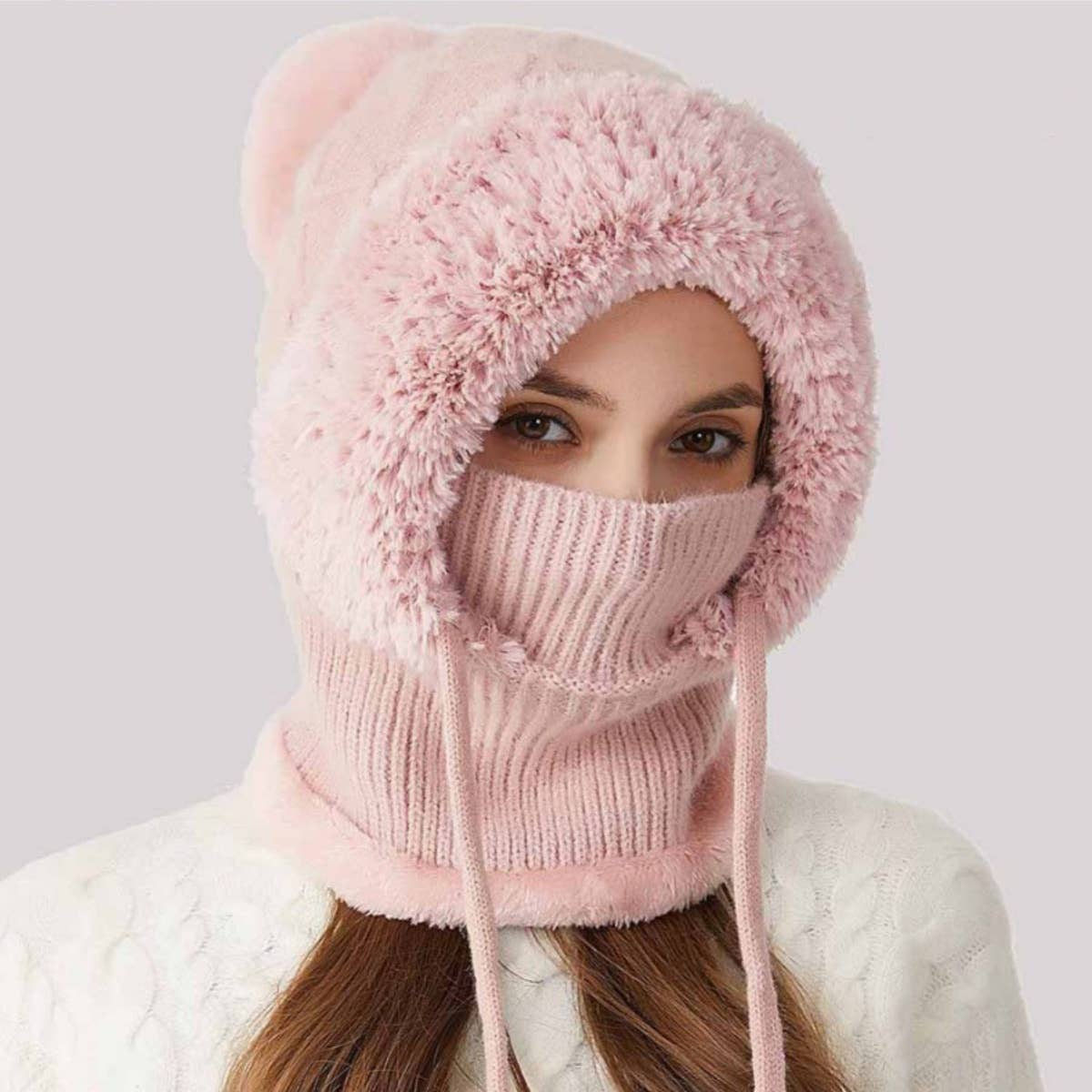 NINEXIS - Wholesale Hat Accessory - Women's - CWAH2208_KNITTED WINTER FLEECE OUTDOOR HAT NECK SET9