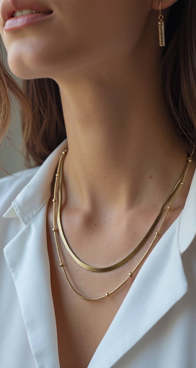 Lenny & Eva - Venta al por mayor Collares de cadenas y eslabones - Collar de Cadena de Oro en Capas con Satélite2