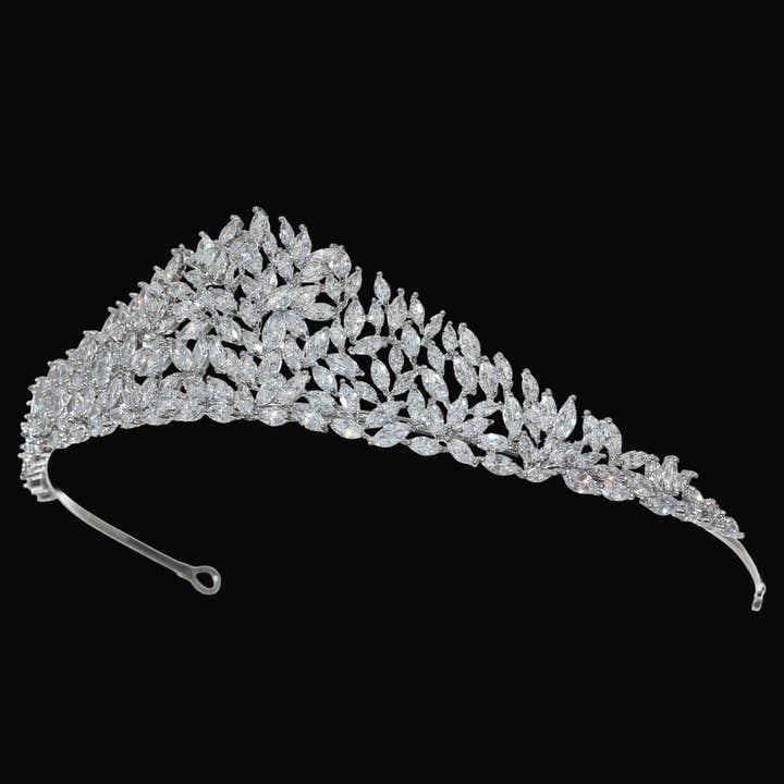 Cubic Zirconium CZ Crystals Platinum Plated Tiara Crown CR282 for wholesale by Farinosa Bridal