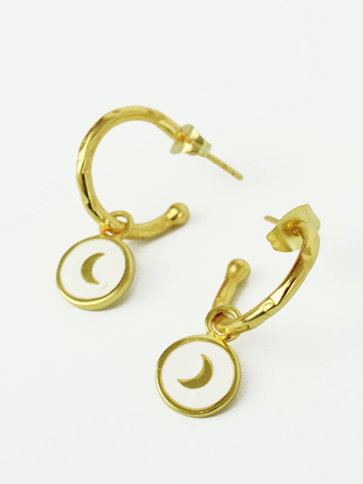 WHITE ENAMEL MOON HOOP for wholesale by My Doris