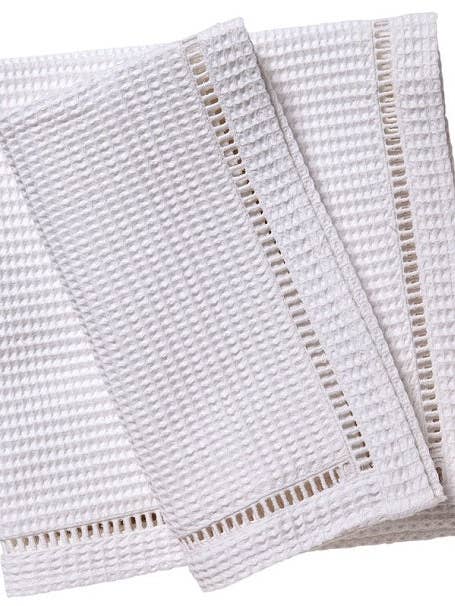 Dinner Napkins, White Waffle Weave, Ladder Lace Trim (Set of 2) for wholesale by Jacaranda Living