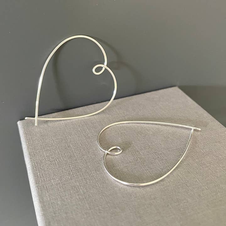 Verve Jewellery – wholesale Hoop earrings – Heart hoop threader earrings, sterling silver hoops3
