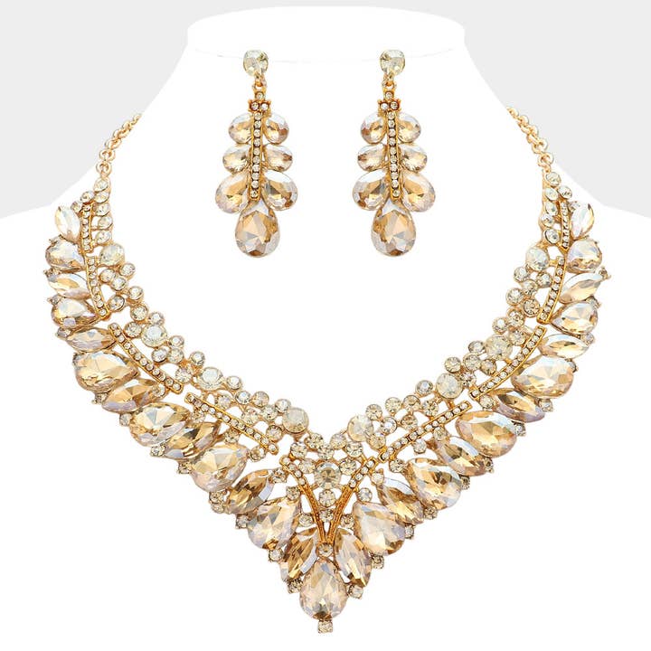 Sensibling Corp. - Wholesale Jewelry Set - Teardrop Marquise Round Stone V Shaped Evening Necklace7