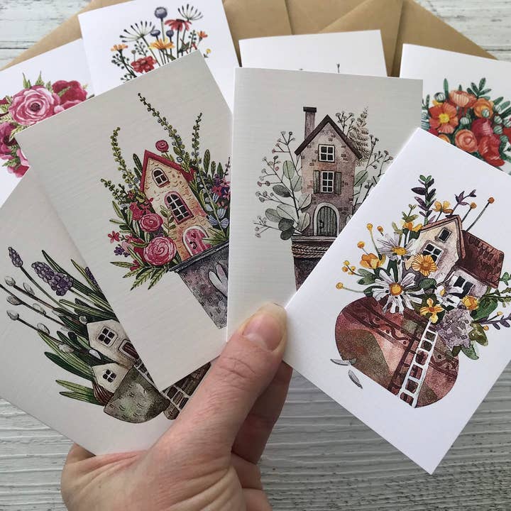 Scattered Seed Co - Wholesale Everyday greeting card - Mouse's HOUSE Mini cards set of 4 - 2 different sets2
