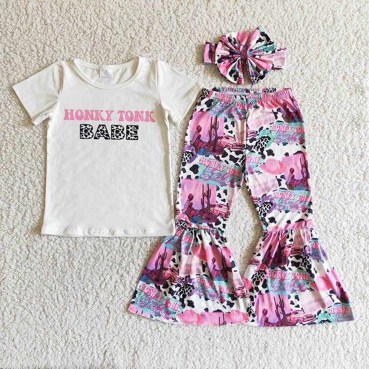 Aier Wholesale - Wholesale Top & Pant Set - Kids - Baby girls western pink bell pants outfits sets(can choose h