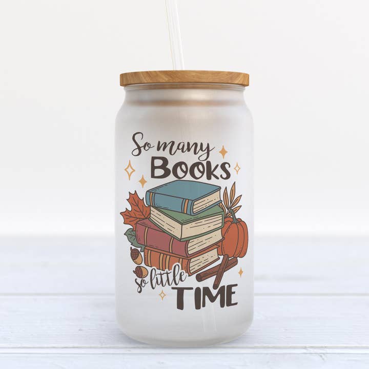 Bicchiere in vetro «So many Books Fall», regalo letterario per la vendita all'ingrosso da parte di Heart & Willow Prints