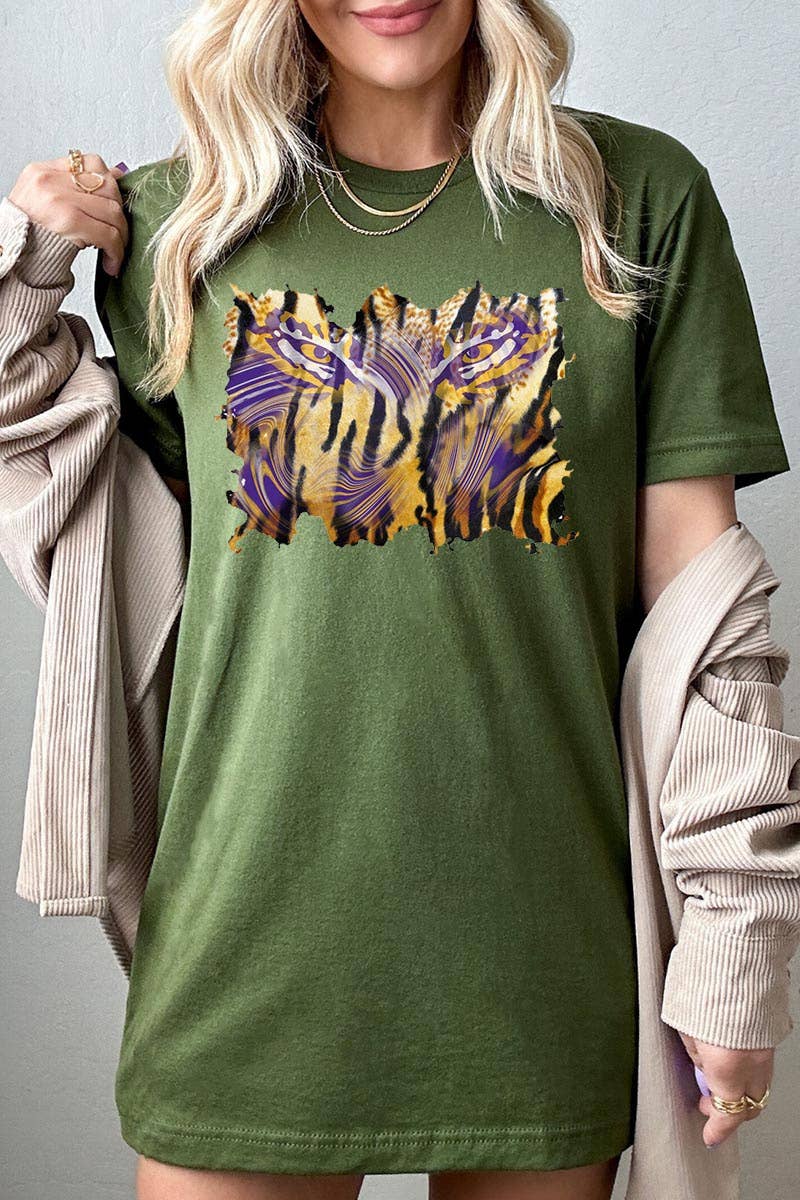 COLORBEAR - Wholesale Screen Printed T-Shirt - Women's - TIGER,LSU,FOOTBALL UNISEX SHORT SLEEVE,GRAPHIC TEE,GRAPHIC10