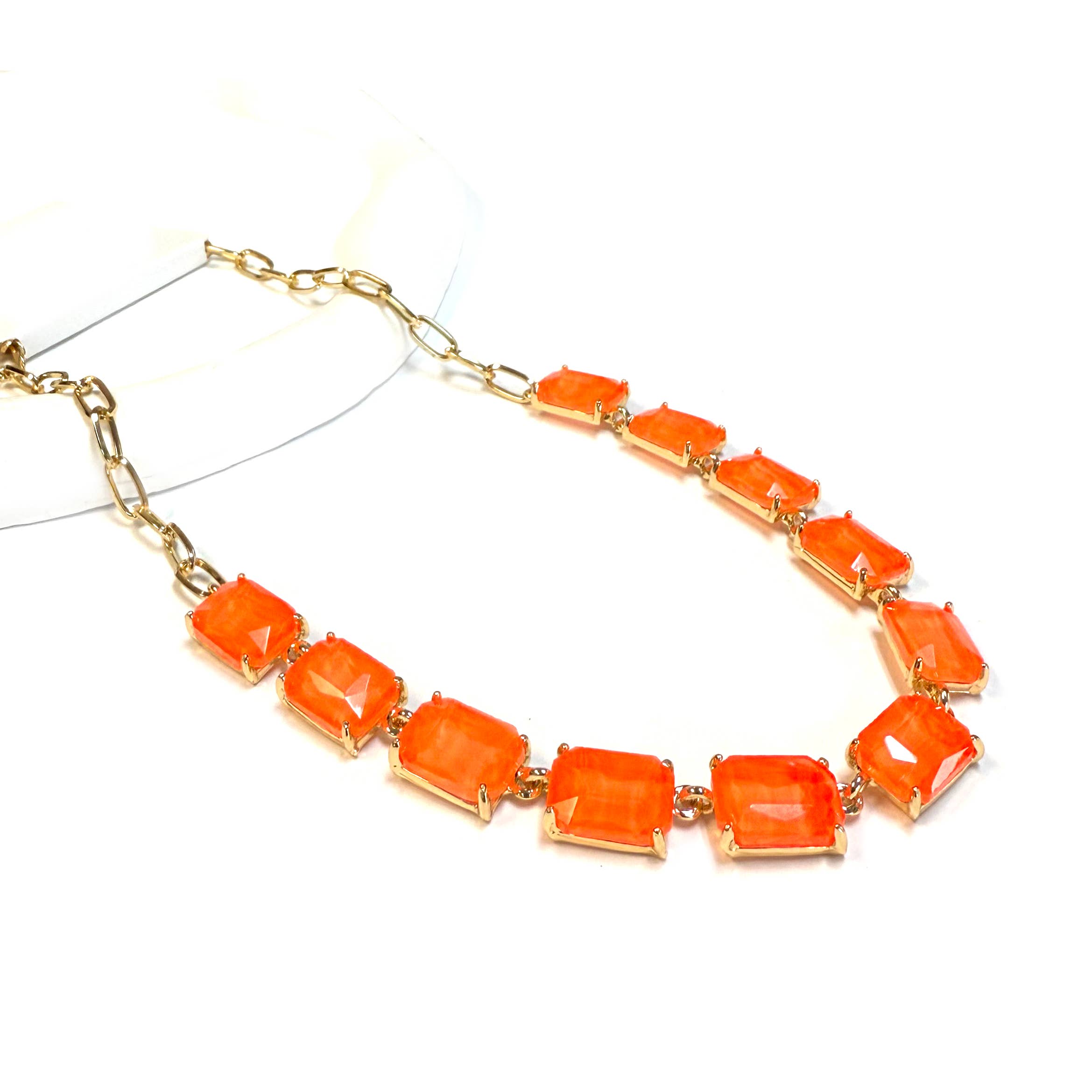 StarryNYC - Wholesale Link & chain necklace - Rectangle Crystal Glass Linked Statement Chain Necklace 2