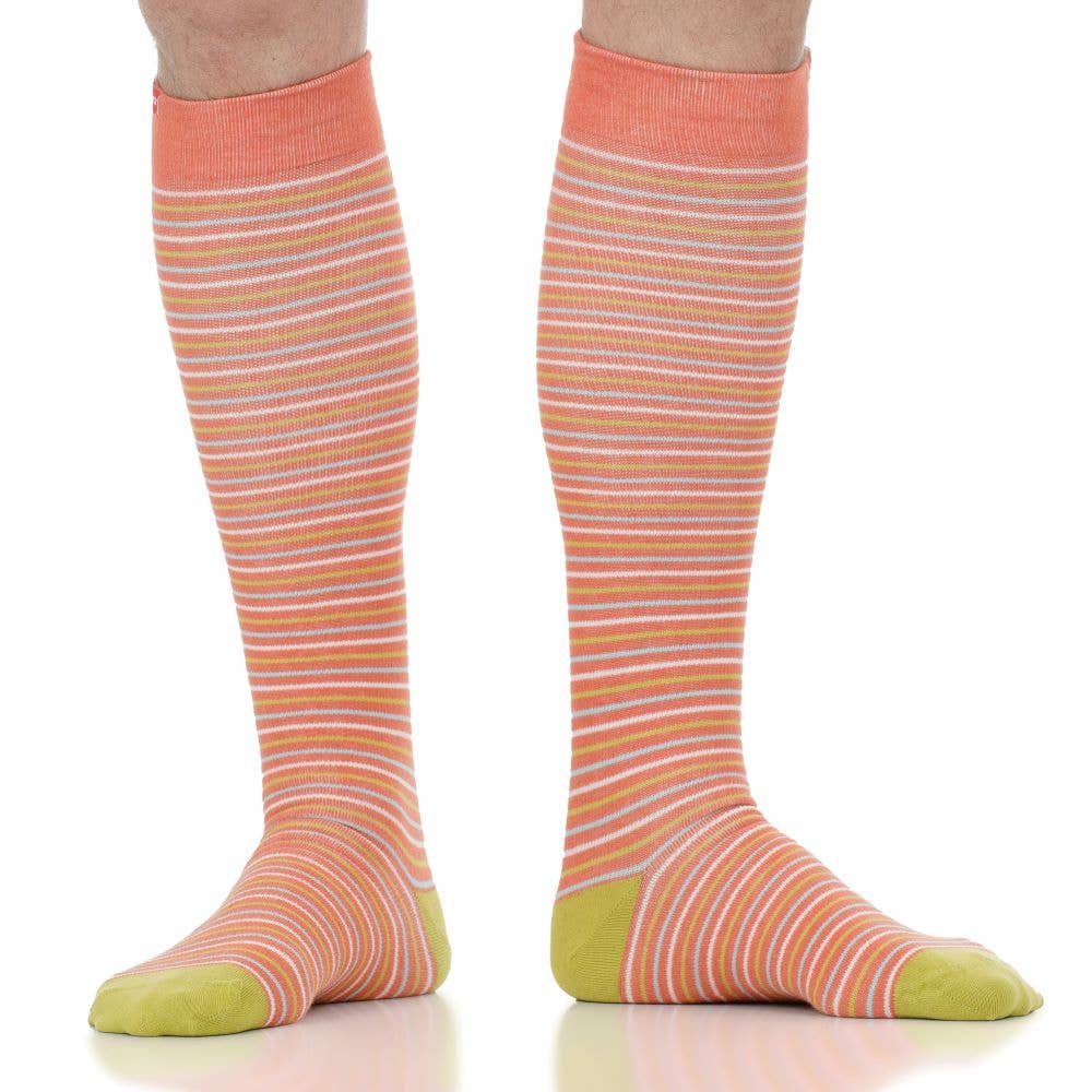 Rust en chartreuse 20-30mmHg katoenen compressiesokken Pinstripe Rust&Chartreuse voor groothandel op Faire0