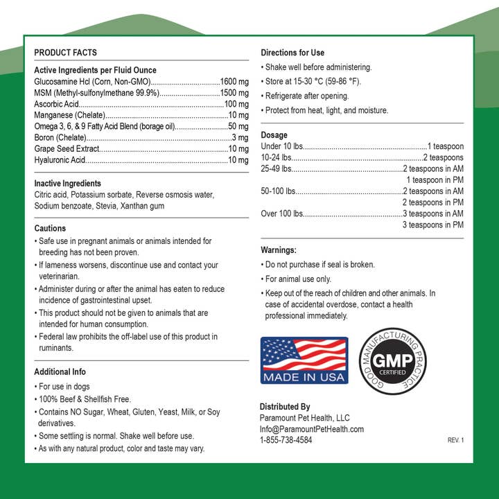 Paramount Pet Health - Wholesale Pet Supplement - Dog - Vegetarian Glucosamine For Dogs
