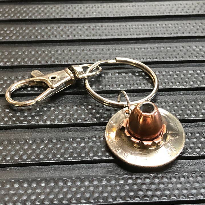 Real .40 Hollow Point Bullet Quarter Keychain Gift. Unique! for wholesale by MB Designs