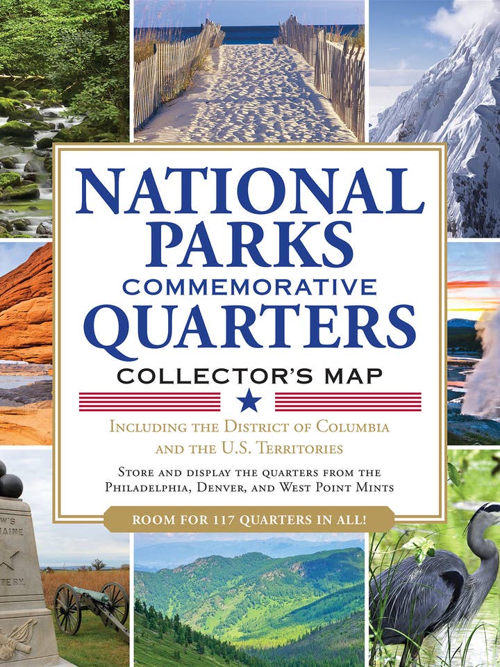National Parks Commemorative Quarters Collector's Map 2010-2021 for wholesale by Peter Pauper Press