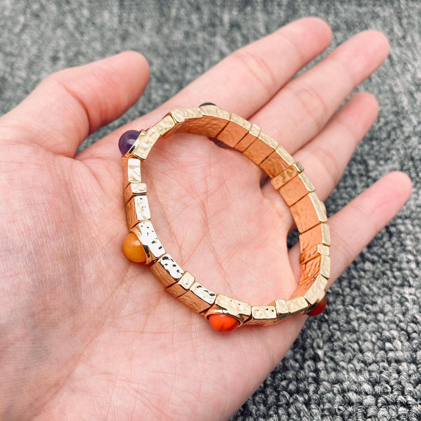 Mio Queena - Wholesale Cuff Bracelet - Vintage Inlaid Stone Gilded Bangle & Elastic Bracelet  - CS3