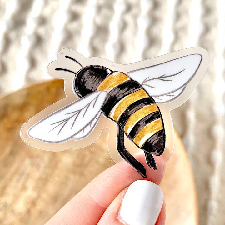 Clear Honey Bee Sticker 2x2.25in for wholesale by Elyse Breanne Design