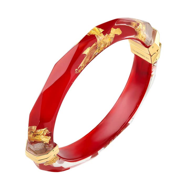 Carnelian 24K Gold Leaf Faceted Bangle with Hinge for wholesale by Gold & Honey