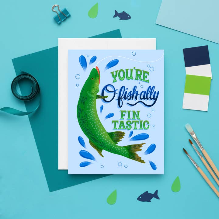 O-Fish-Ally Fin-Tastic Compliment Card for wholesale by Molly Marie Pea