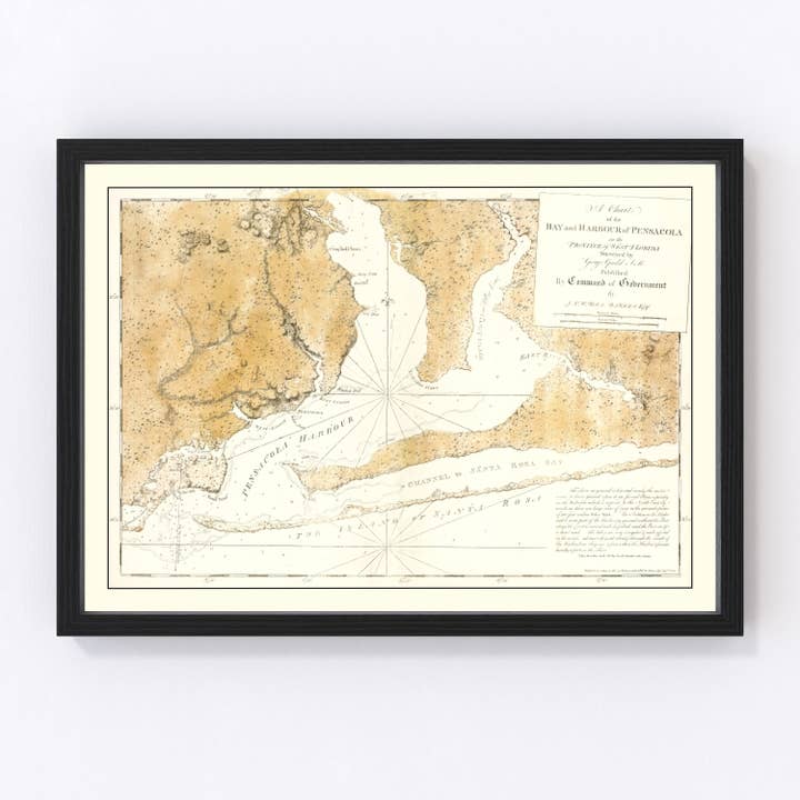 Vintage Pensacola Harbor, FL Map 1780 for wholesale by Ted's Vintage Art