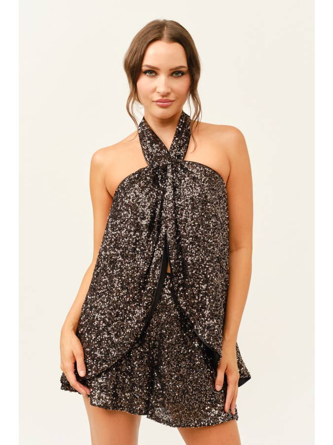 Miss Avenue - Wholesale Romper - Women's - Sequin Halter Tie Romper2