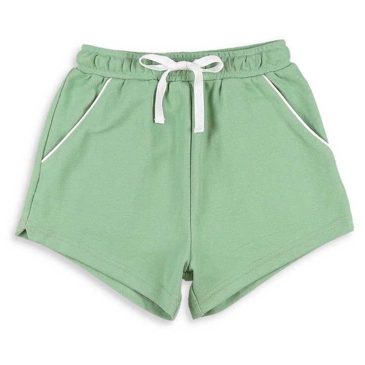 Sage Pique Knit Shrimp Shorts for wholesale by Shrimp and Grits Kids