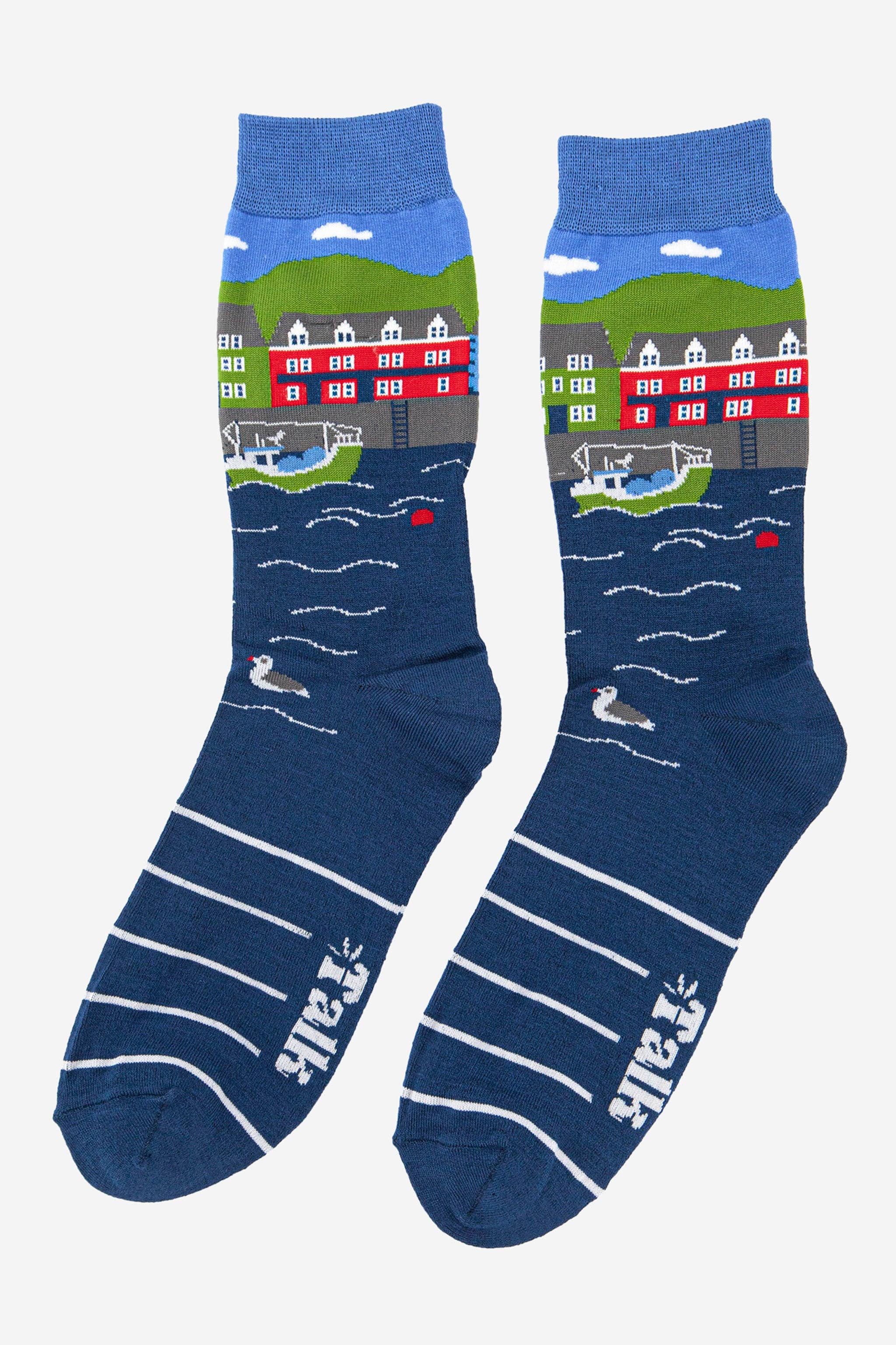 Sock Talk – wholesale Socks – Men's – Men's Fishing Village Scene Bamboo Socks2