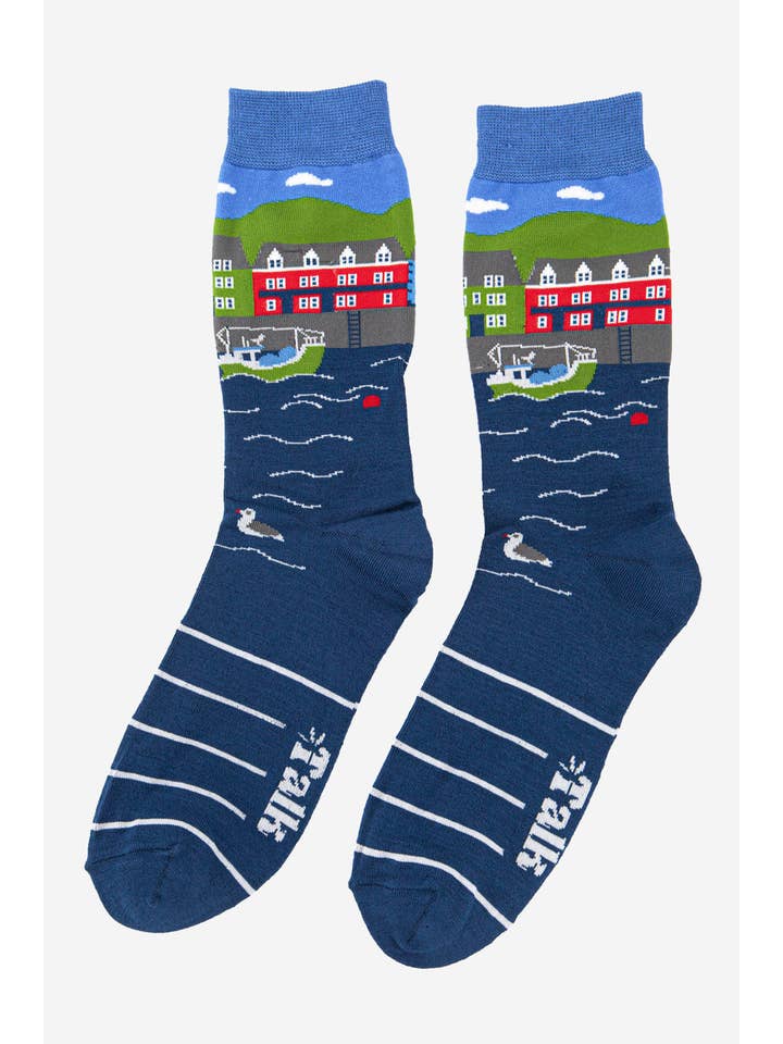 Sock Talk – wholesale Socks – Men's – Men's Fishing Village Scene Bamboo Socks2