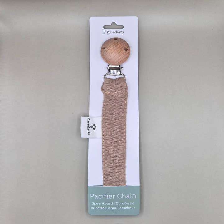 Rammelaartje - Wholesale Pacifier Clip - Baby - Pacifier Cord Made of Muslin Fabric with Wooden Attachment Clip – Sand2
