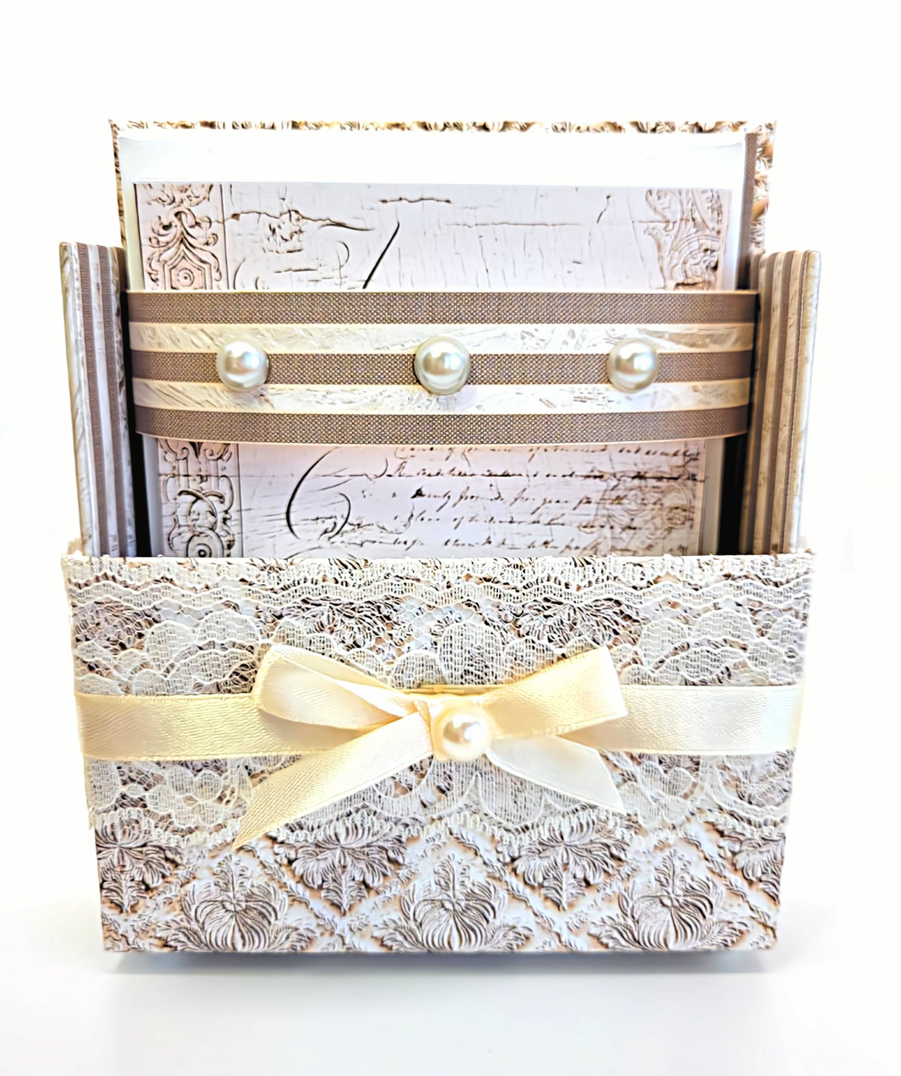 Chic Brico - Wholesale Stationery/Notecard Set - 42-Pc Stationery Gift Box Set w/Desk Organizer, Ivory & Lace8