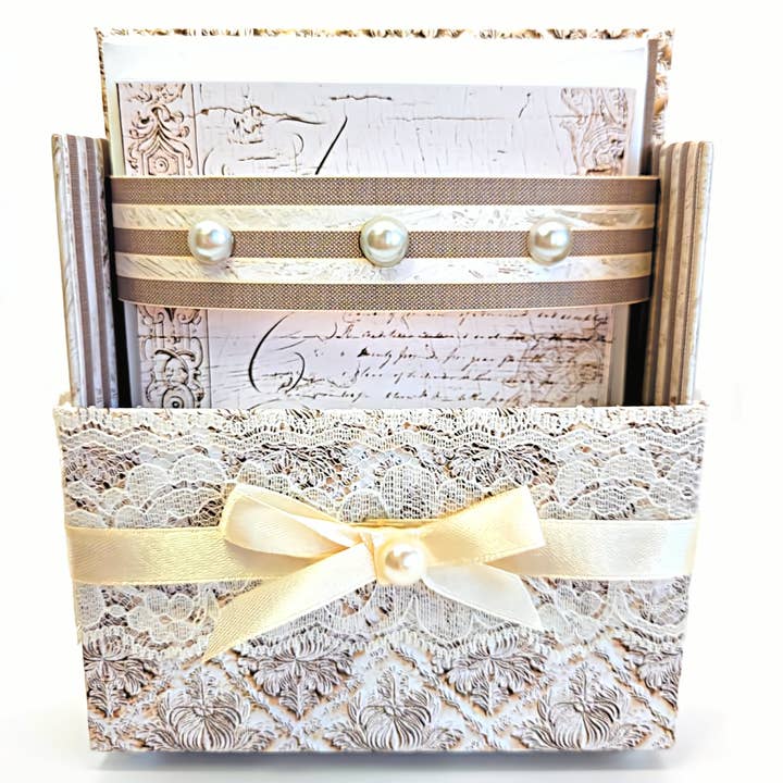 Chic Brico - Wholesale Stationery/Notecard Set - 42-Pc Stationery Gift Box Set w/Desk Organizer, Ivory & Lace8