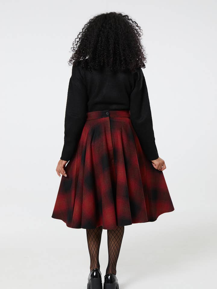 Timeless London - Venta al por mayor Falda - Mujer - Falda midi de tartán a cuadros roja y negra de lana Sophie.