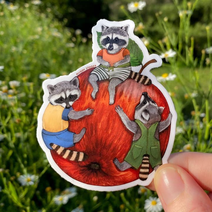 Allison Stoiser Art - Wholesale Sticker - Apple Rascal Raccoons Weatherproof Vinyl Sticker0