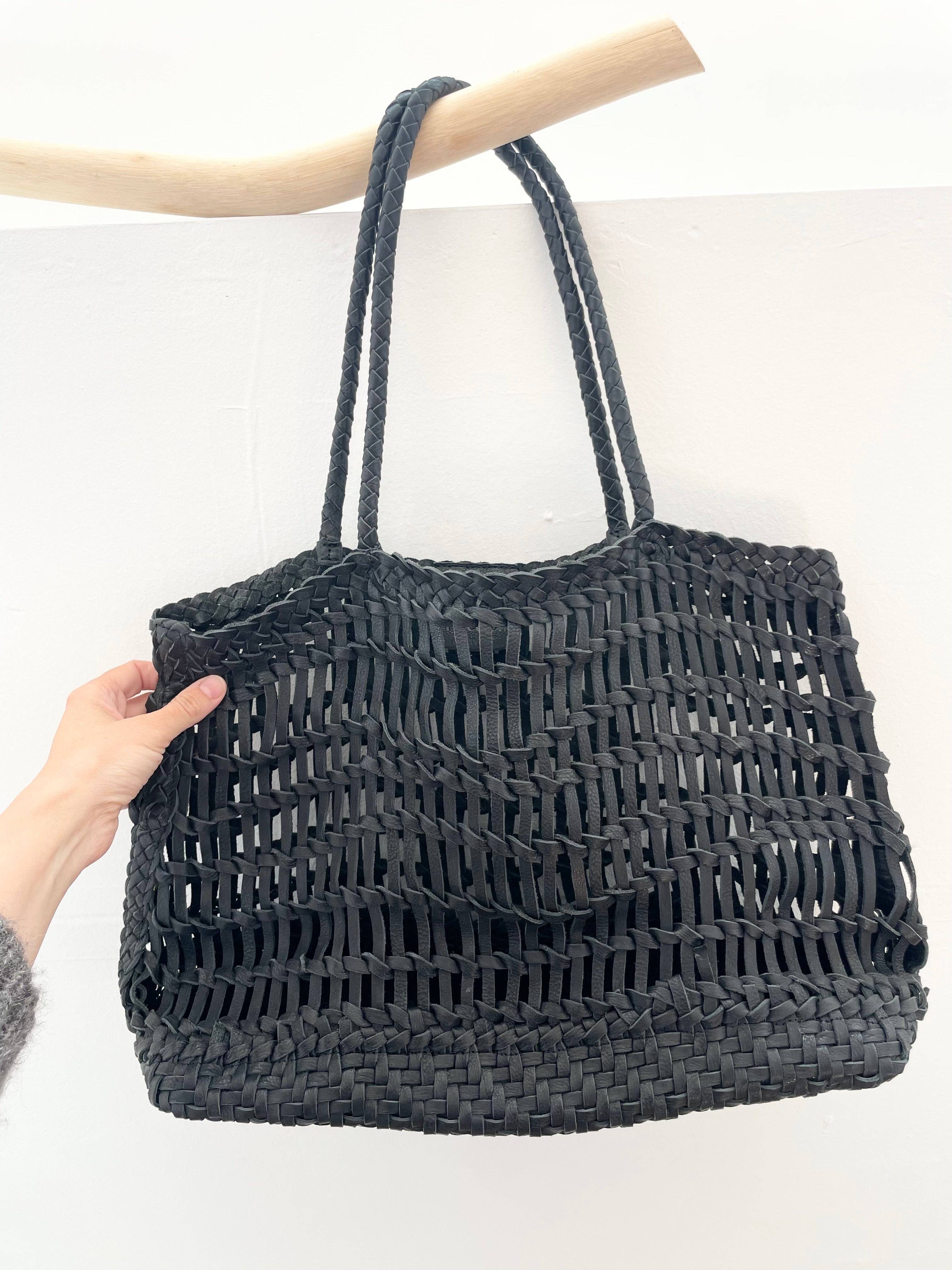 Happy French Gang – wholesale Beach bag – Luni Leather Woven Black Bag3