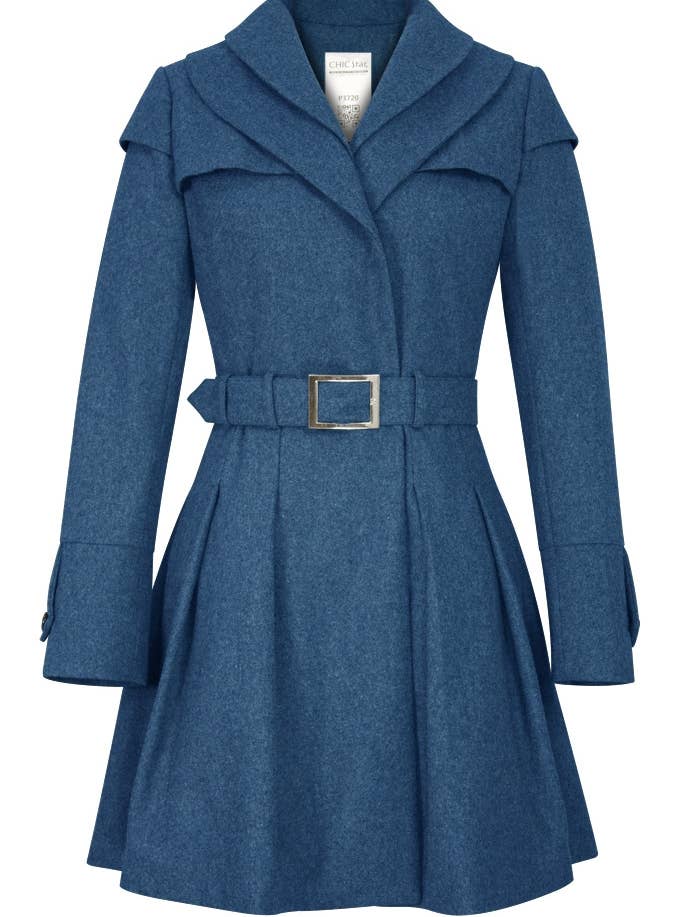 Veste en laine superposée Chic Star grande taille en bleu 060724 pour la vente par CHIC STAR