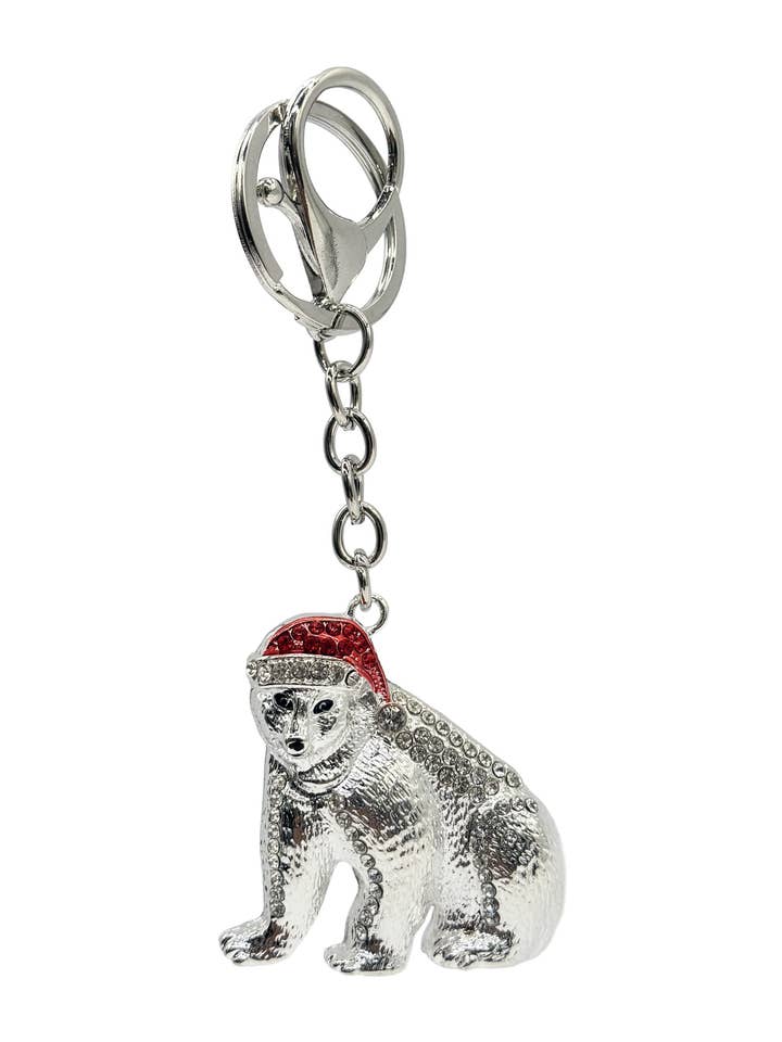 Christmas Polar Bear Diamante Keyring for wholesale by Wildtouch