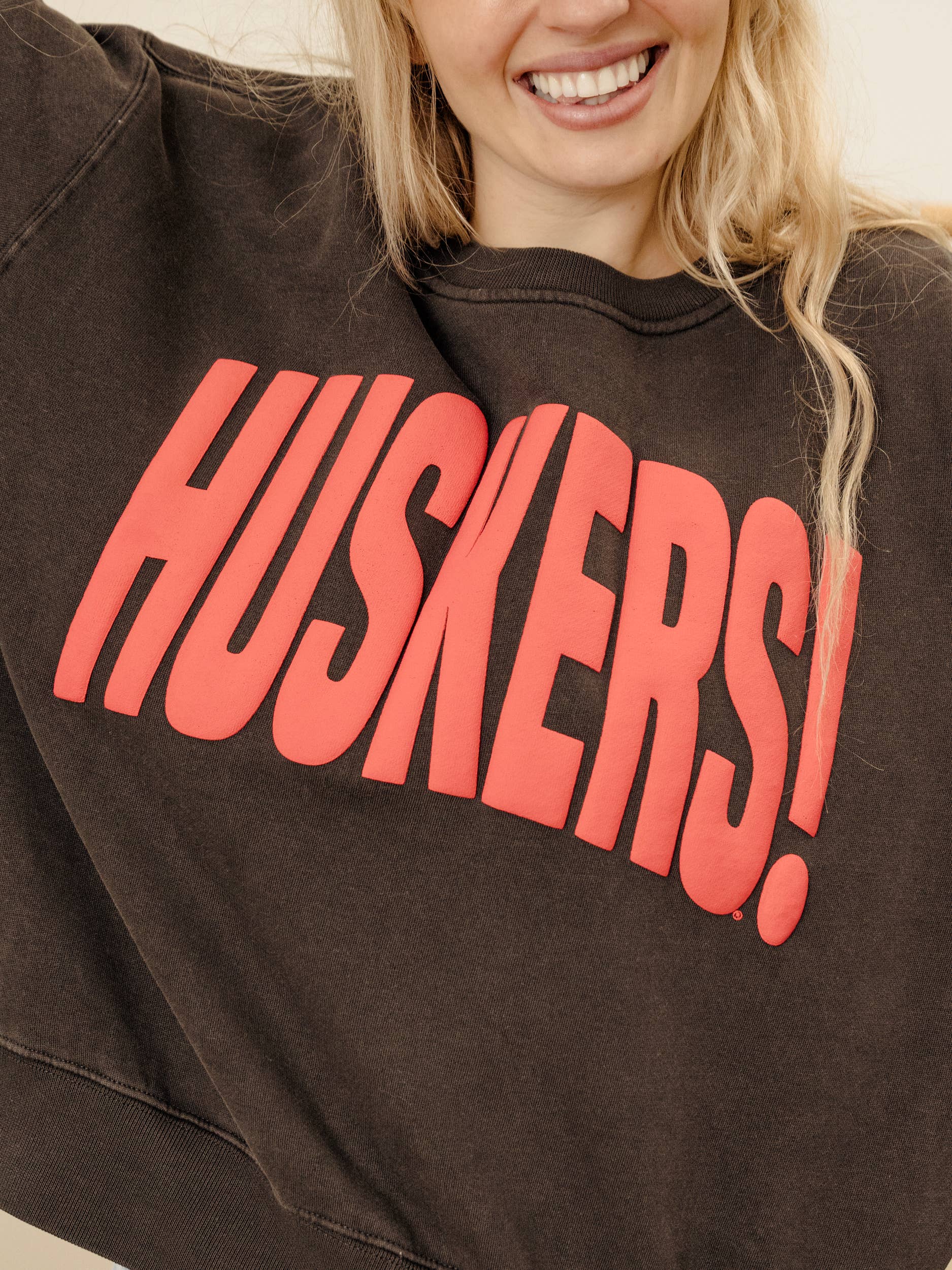 LivyLu - Wholesale Graphic Sweatshirt - Women's - Nebraska Huskers Mono Puff Ink Smoke Hi-Dive Sweatshirt5