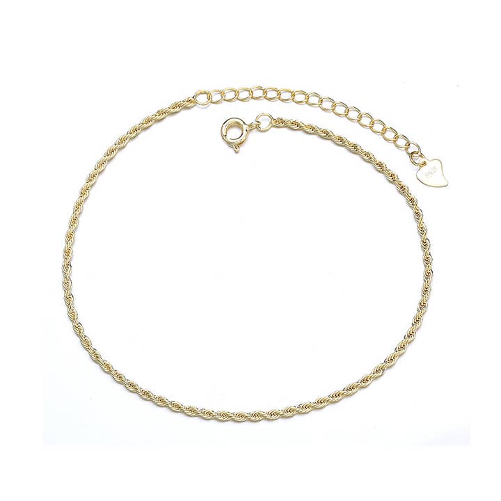14K Gold Plated Rope Chain Anklet for wholesale by Amy and Annette