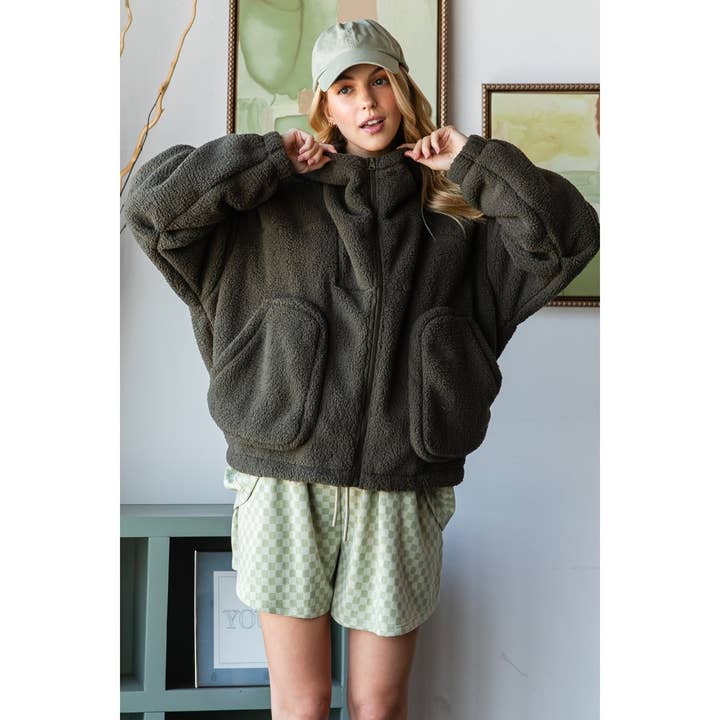 Veveret - Wholesale Jacket - Women's - Oversize Teddy Bear Large Pocket Hoodie 3