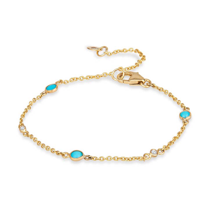 Bracelet délicat en or 14 ct avec diamants blancs Nina pour la vente par Christina Greene LLC