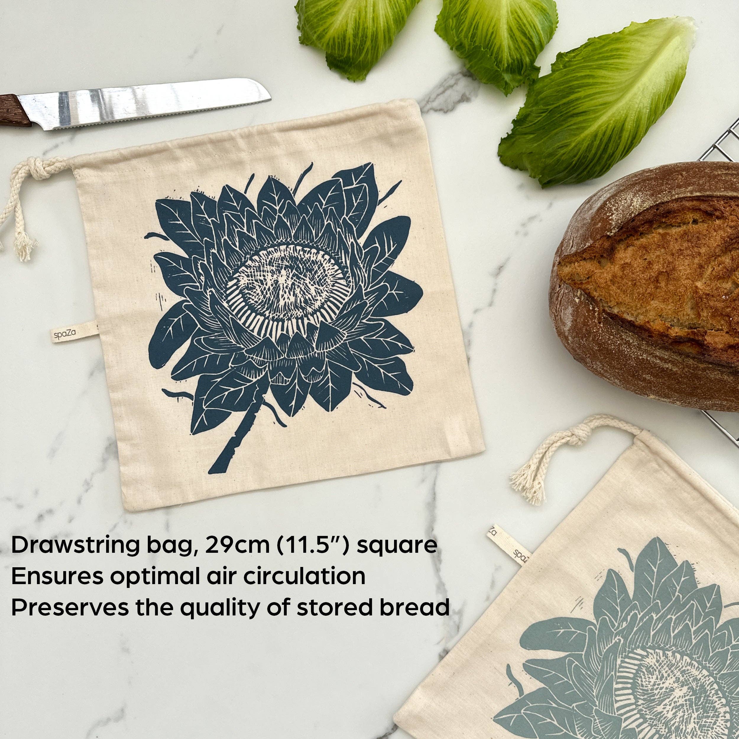 spaZa - Wholesale Food Storage Wrap/Bag - Bread Bag 11.5" square for round loaves organic cotton prote2