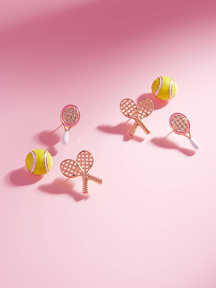 Spieltag Tennisball Emaille-Ohrstecker-Set für den Großhandel von Designature New York