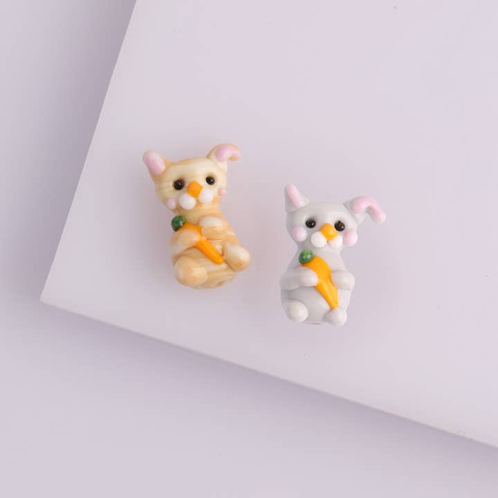 Adamodart - Wholesale Individual Charm/Pendant - Glass Rabbit carrot Bead, spacer bunny charm, DIY jewelry