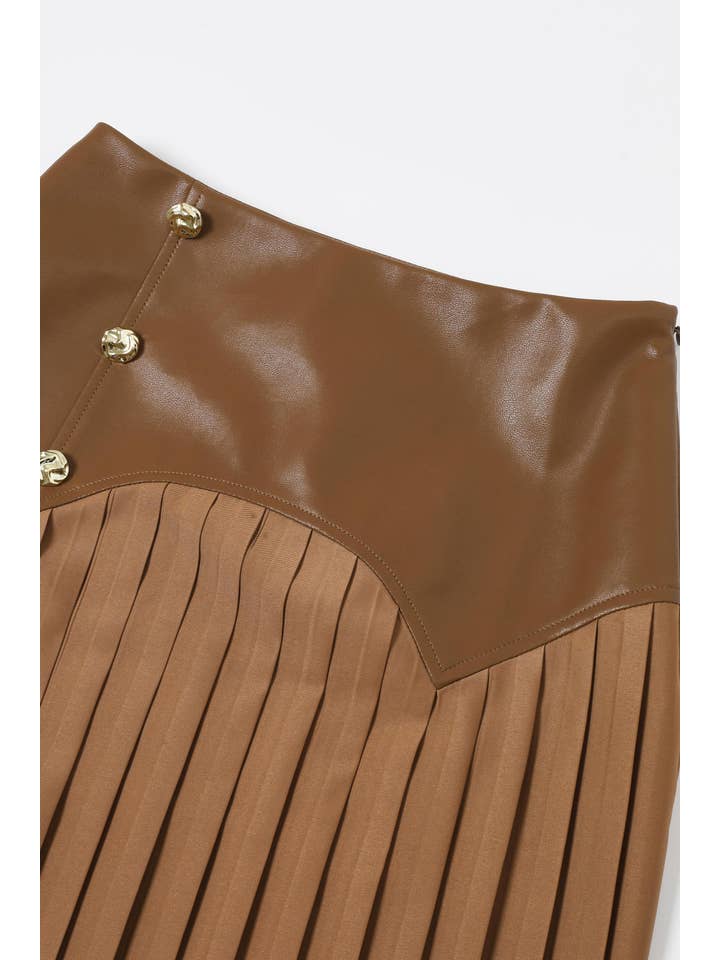 RIVIR - Wholesale Skirt - Women's - Faux Leather Pleated Midi Skirt10