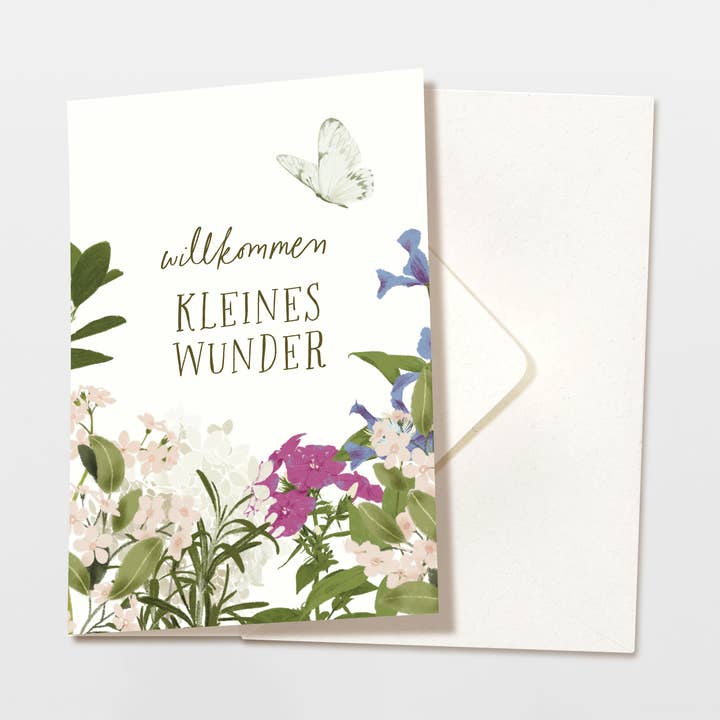 Biglietto di auguri con busta 'Welcome Little Wonder', FSC per la vendita all'ingrosso da parte di Wildblumen Atelier