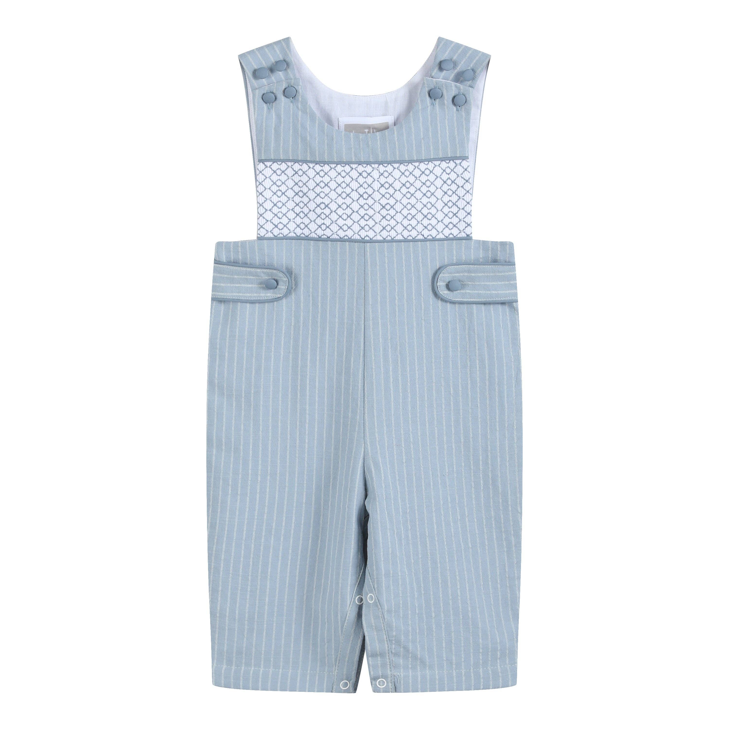 Lil Cactus - Wholesale Overalls - Baby - Light Blue Pinstripe Smocked Jon Jons