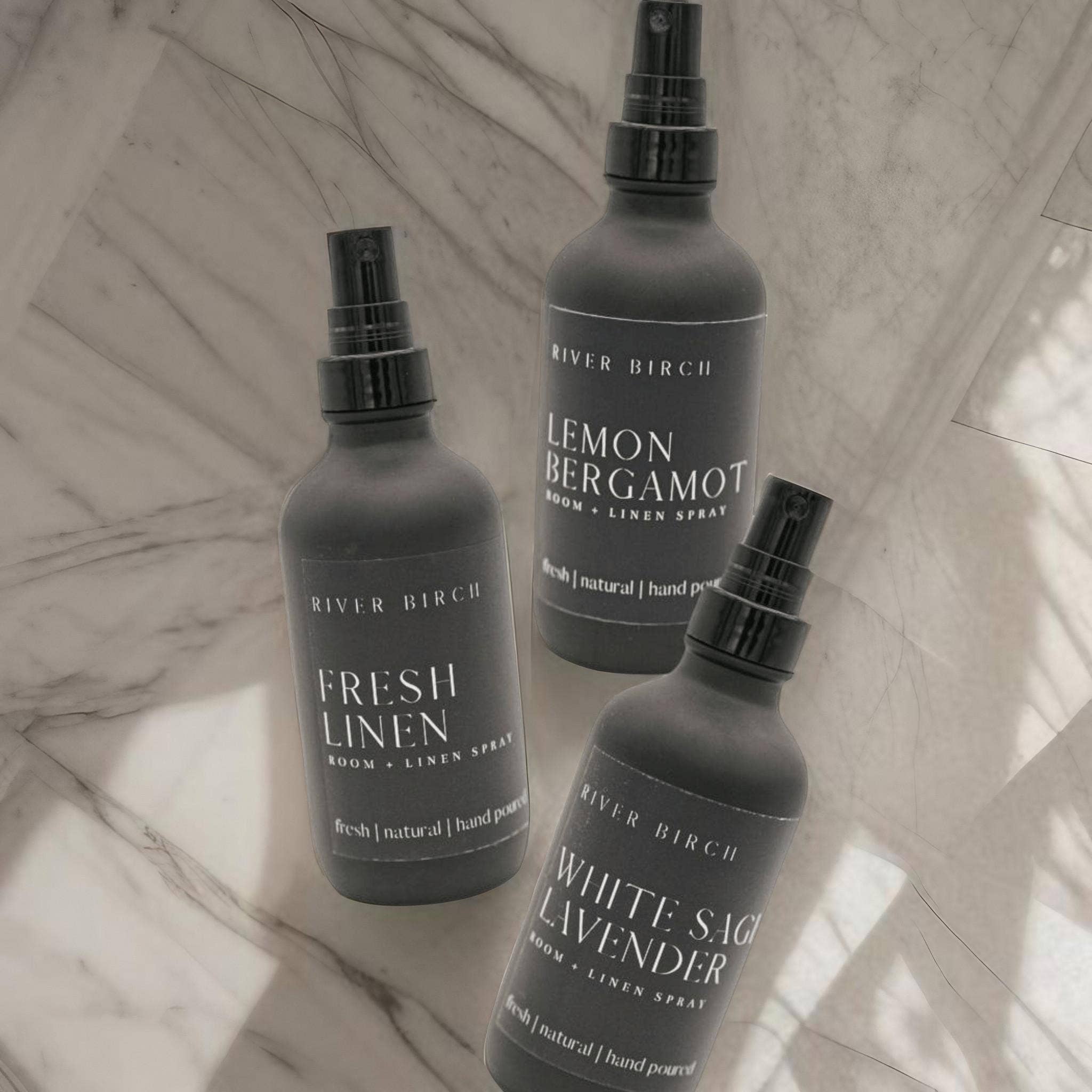 River Birch Candles – wholesale Rums- och linnespray – Spa Day - 4 oz Svart Glas Room + Linne Spray6