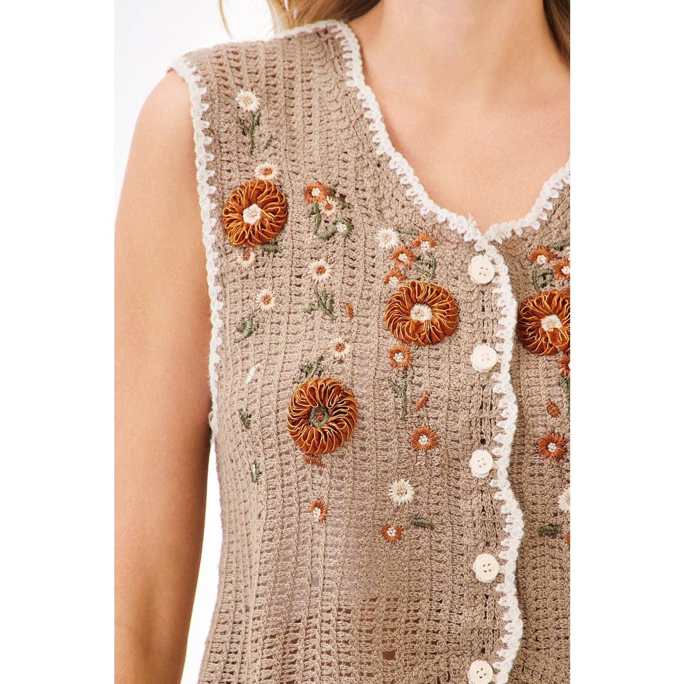 mittoshop - Wholesale Sweater Vest - Women's - FLORAL EMBROIDERY SLEEVELESS VEST CROCHET TOP3