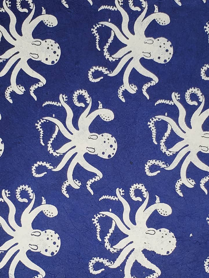 Lokta stampato polpo blu e naturale per la vendita all'ingrosso da parte di Aitoh Company