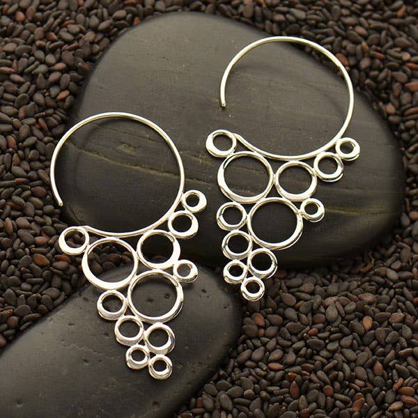 Nina Designs - Wholesale Dangle Earrings - Sterling Silver Ear Hook with Cascading Circles 47x25mm