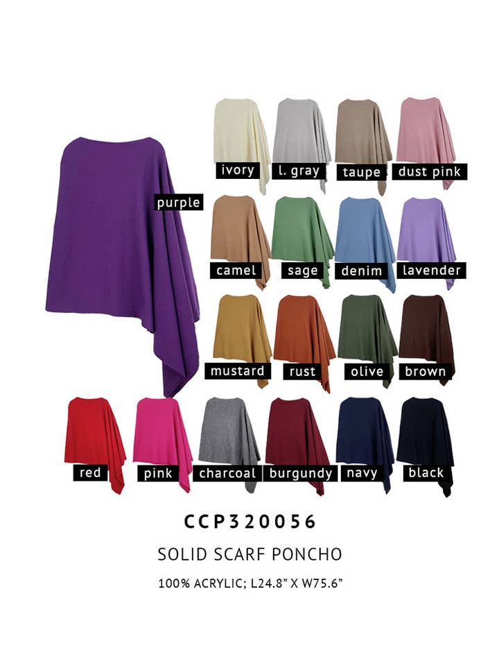 Hana - Wholesale Poncho - Women's - Solid Scarf Poncho26
