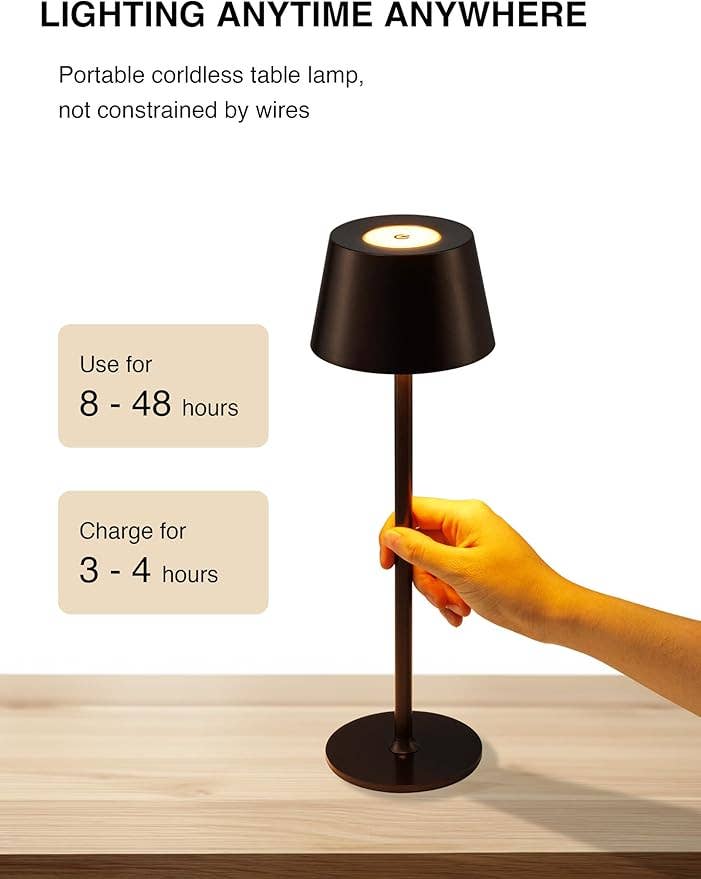 LivingTaste Home Inc – Engroshandel Skrivebordslampe – 2-pak trådløse LED bordlamper med 5000mAh genopladeligt batteri, sort1