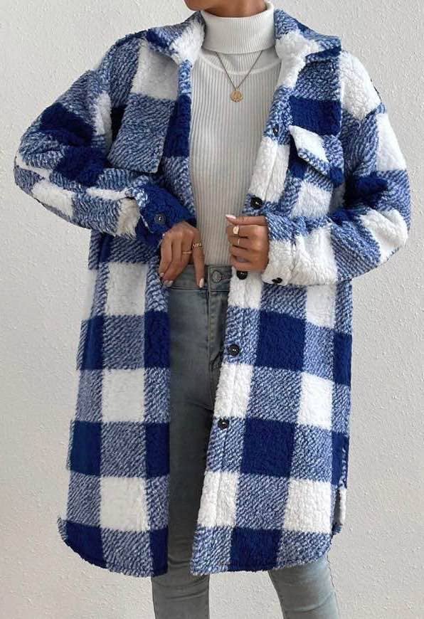 Miss Sparkling - Wholesale Coat - Women's - Sherpa plaid long coat2